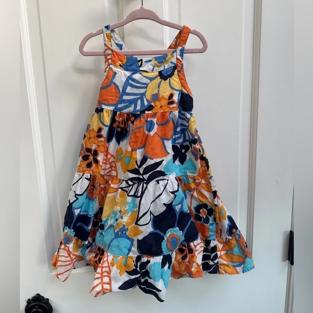 Gymboree Girls Size 4 Sleeveless Tropical Floral Dress - Orange, Blue, White